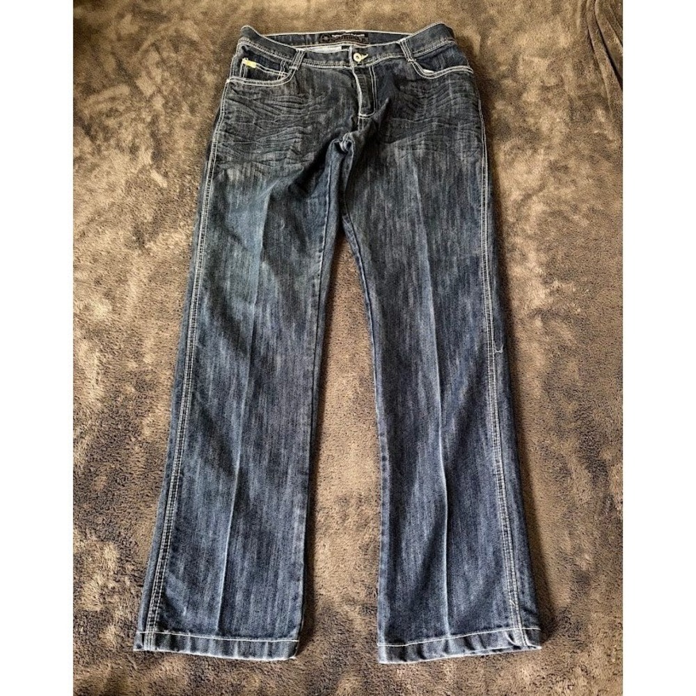 Southpole Mens Baggy Jeans Dark Wash White Contrast Stitch Y2K Streetwear 34x32